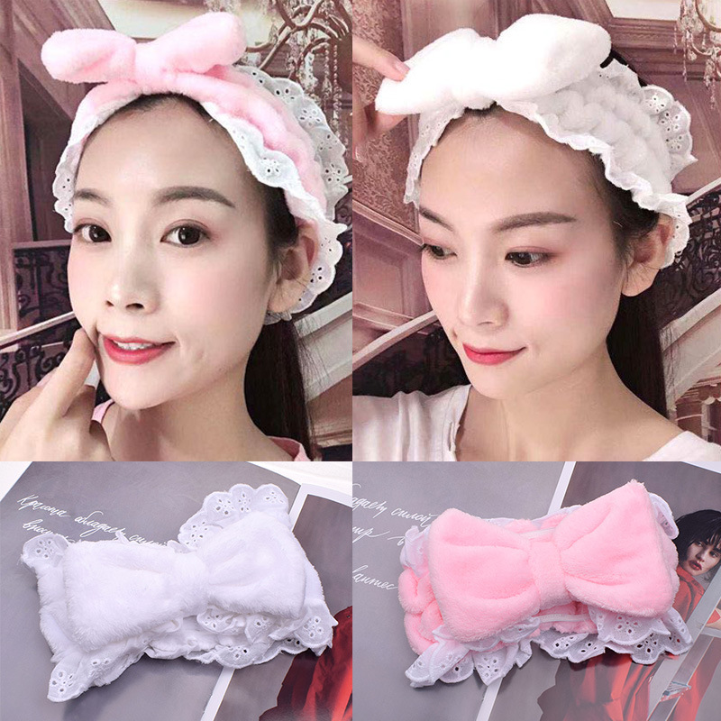 Korean Style Ins Super Fairy Internet Celebrity Lace Bow Hair Band Face Wash Makeup Hair Band Hair Accessories Factory Direct 