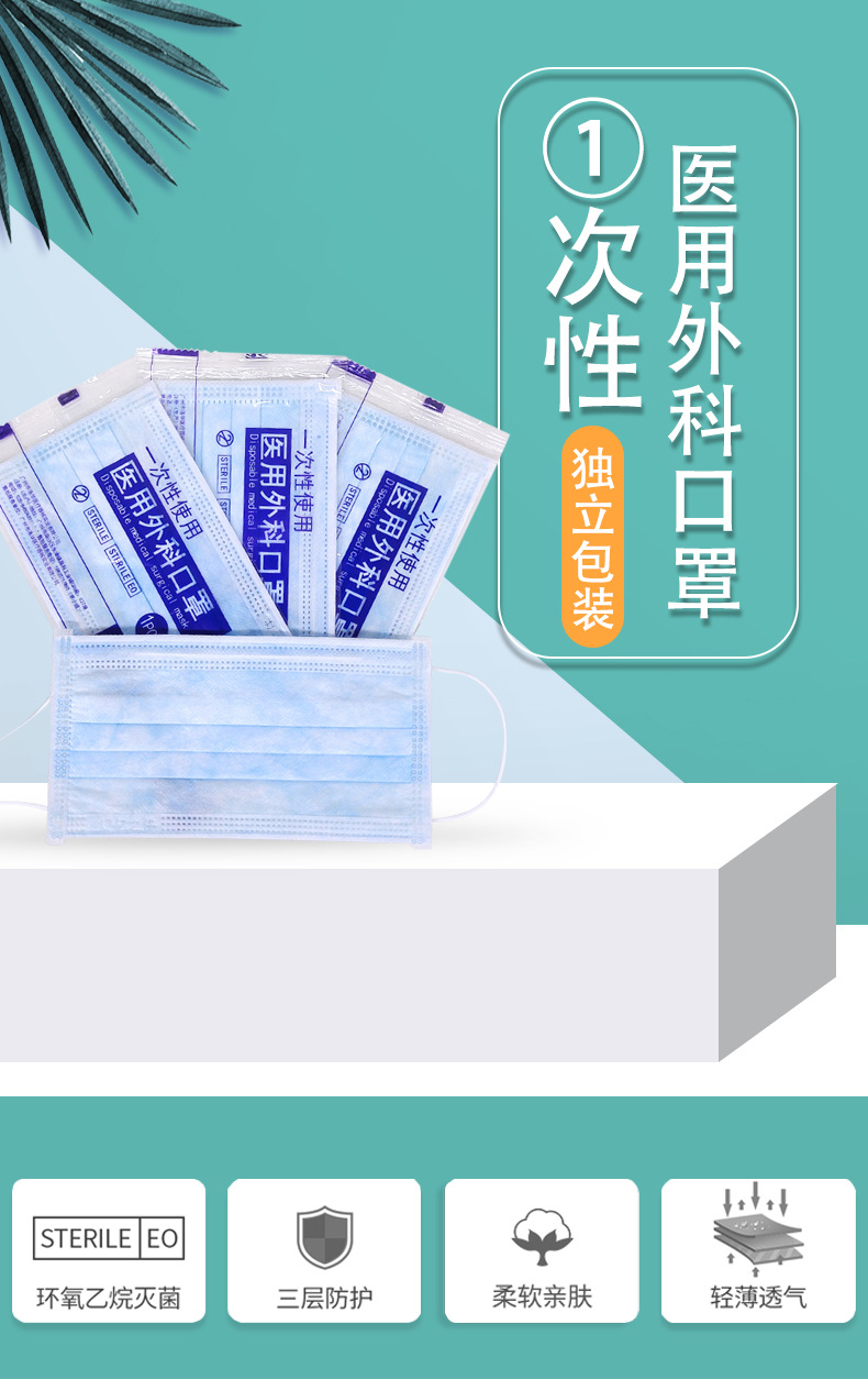 洛华单个独立包装口罩 一次性外科医用口罩灭菌使用口罩face mask