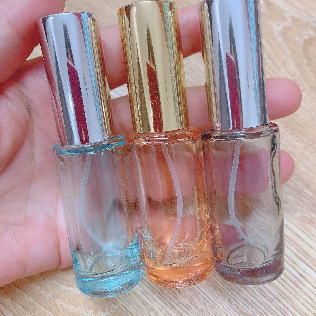 12ml长圆柱三色喷涂玻璃香水喷雾瓶 分装小瓶子 化妆水喷雾香水瓶