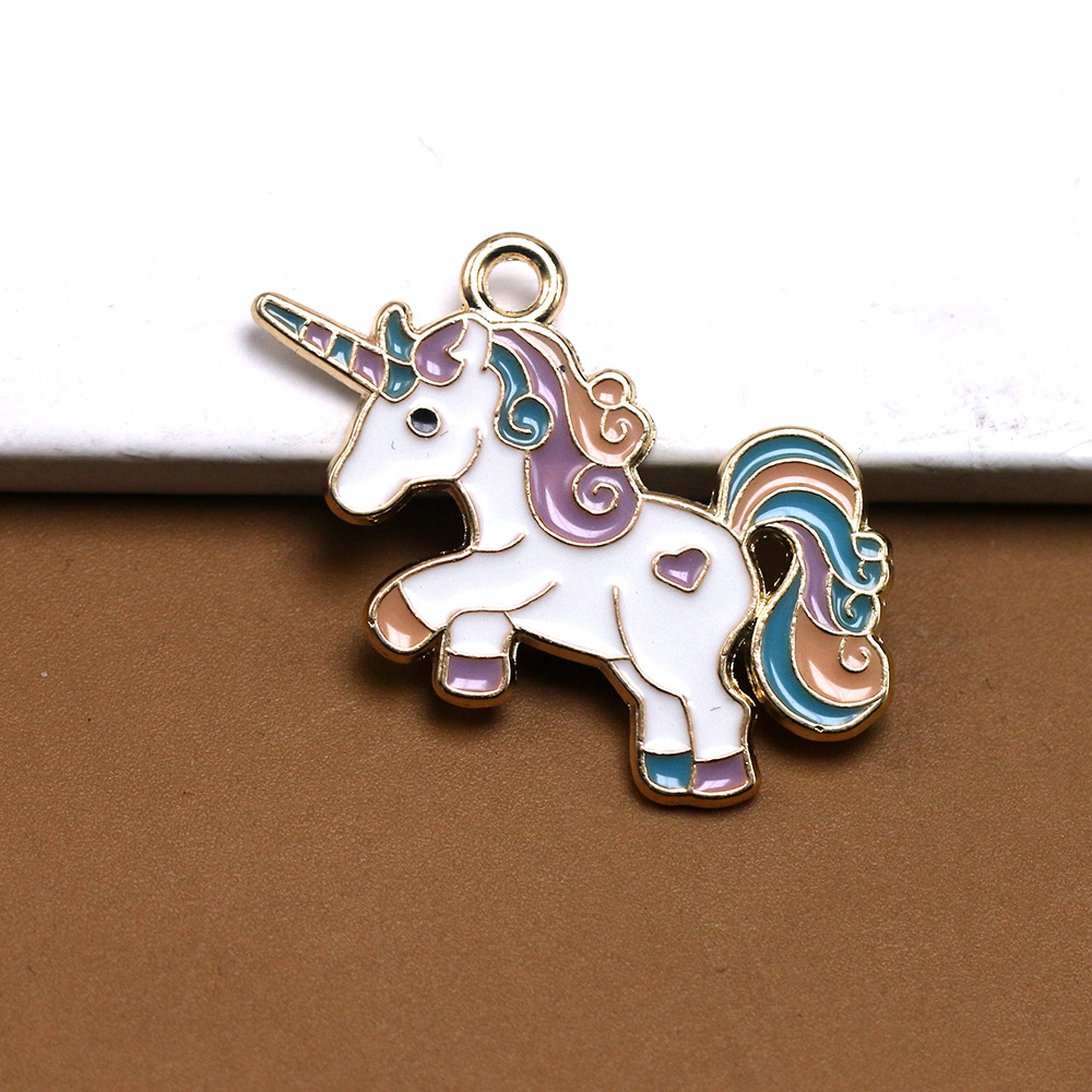 欧美跨境爆款 彩色滴油七彩独角兽潮流个性项链吊坠挂件 厂家直销