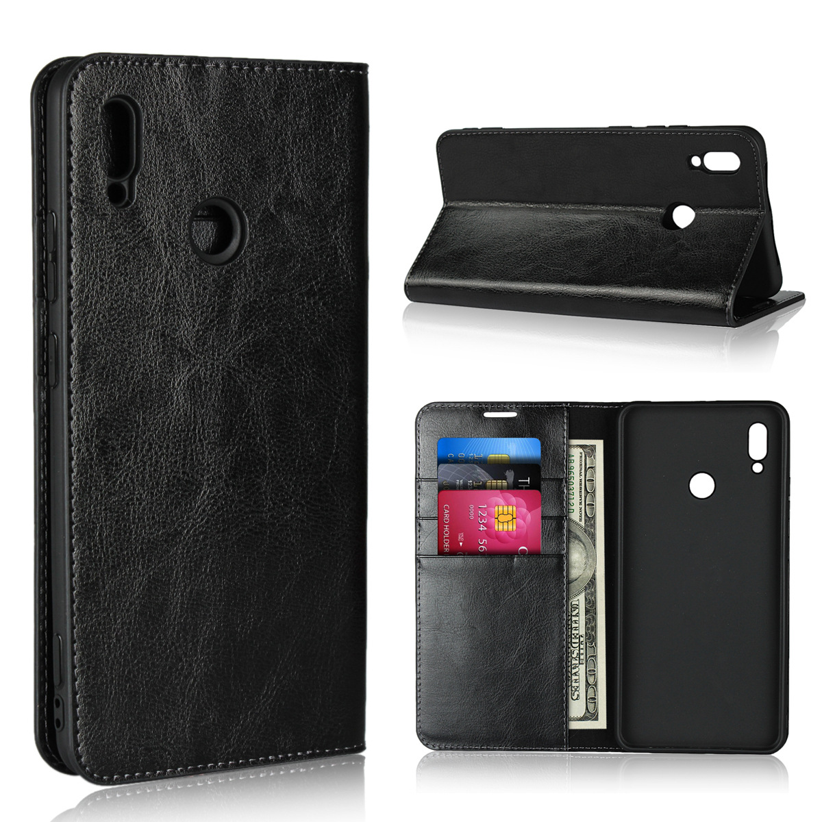 适用华为荣耀note 10手机壳荣耀v30手机套疯马纹真皮钱包皮套批发