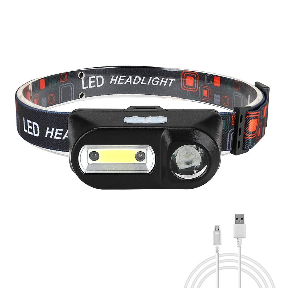新款usb充电感应头灯 cob户外应急头戴式电筒照明灯 led充电头灯