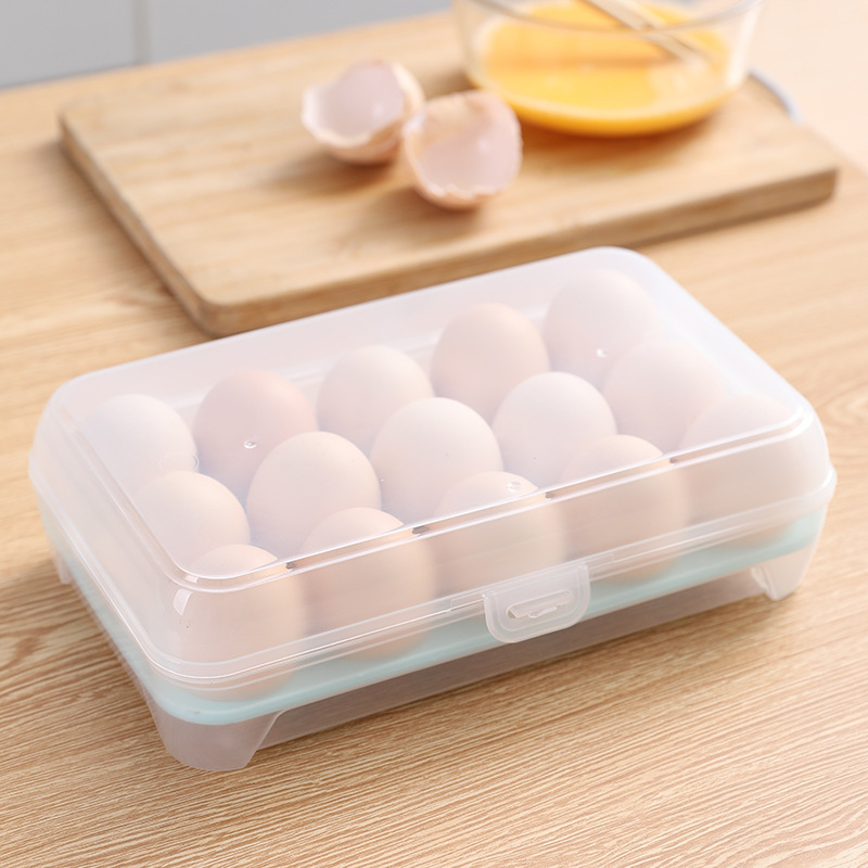 Kitchen 15-Grid Refrigerator Egg Storage Box Crisper Plastic Portable Food Storage Storage Box Transparent Egg Carton Box
