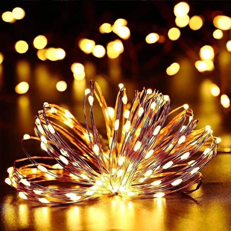 太阳能led灯串庭院户外串灯防水铜线节日装饰铜丝彩灯串
