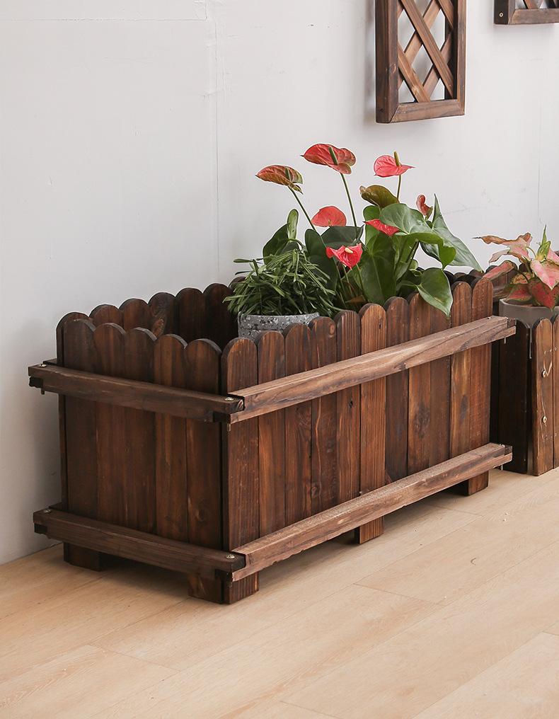 防腐木花箱实木质花盆施蓉长方形户外实木花箱阳台种植碳化木花箱-阿