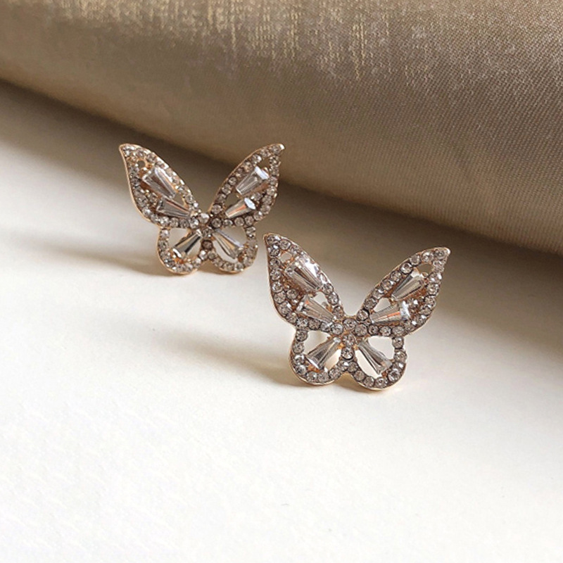 925纯银欧美2020流行高档锆石水钻蝴蝶镂空银耳钉高利润产品
