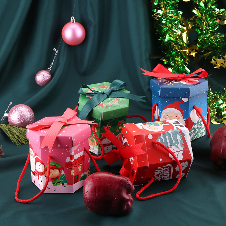 2020新款圣诞节平安果包装盒圣诞苹果礼盒六边圣诞礼品盒批发平安