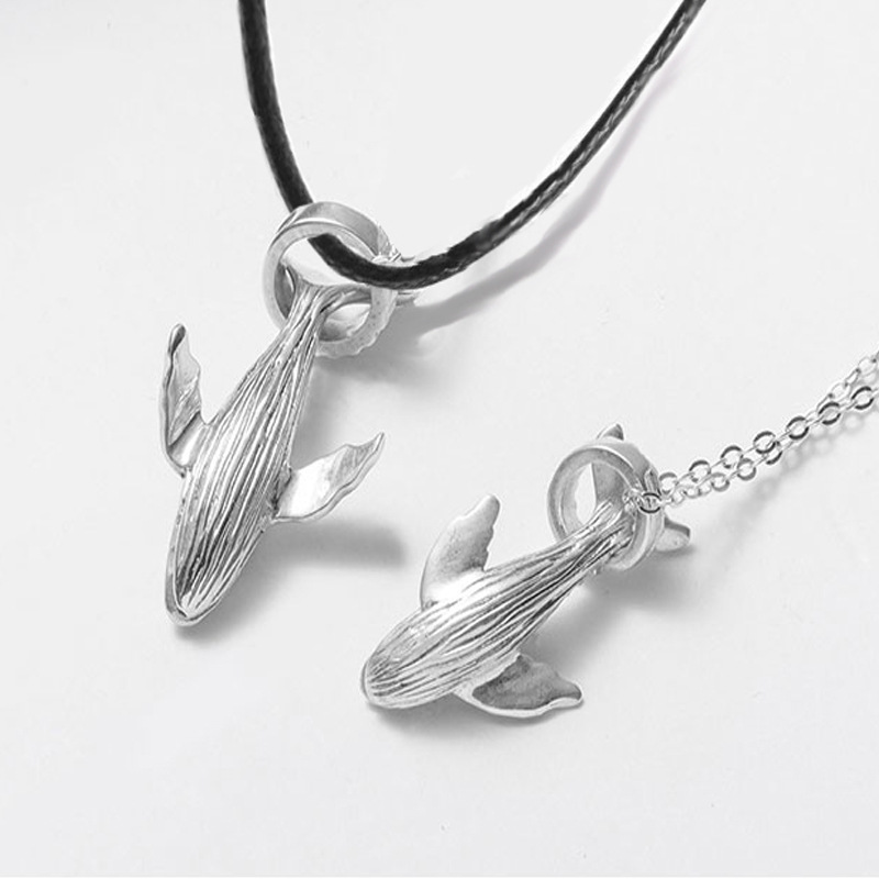 s925银52赫兹鲸鱼情侣项链男女一对吊坠锁骨链爱情纪念礼物毛衣链
