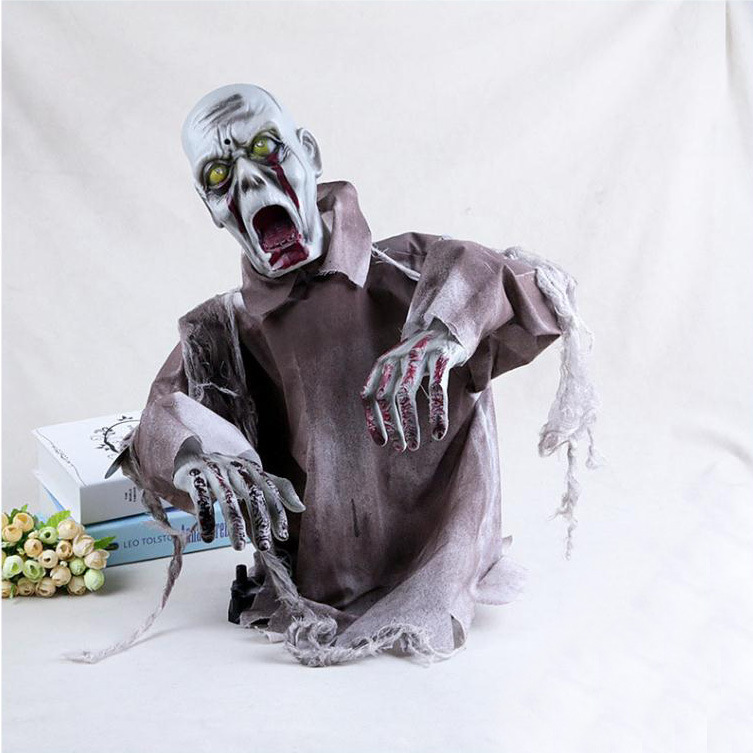 万圣节新款手臂摇摆鬼摆件大型丧尸鬼屋密室逃脱恐怖电动道具批发
