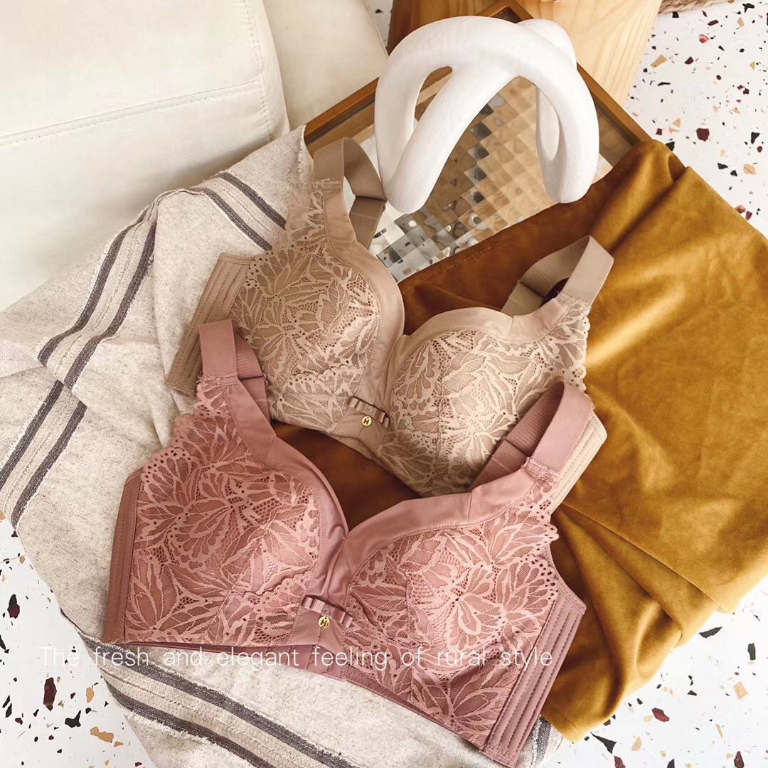 泰国天然乳胶棉轻氧内衣女无钢圈大胸薄款收副乳聚拢调整型文胸