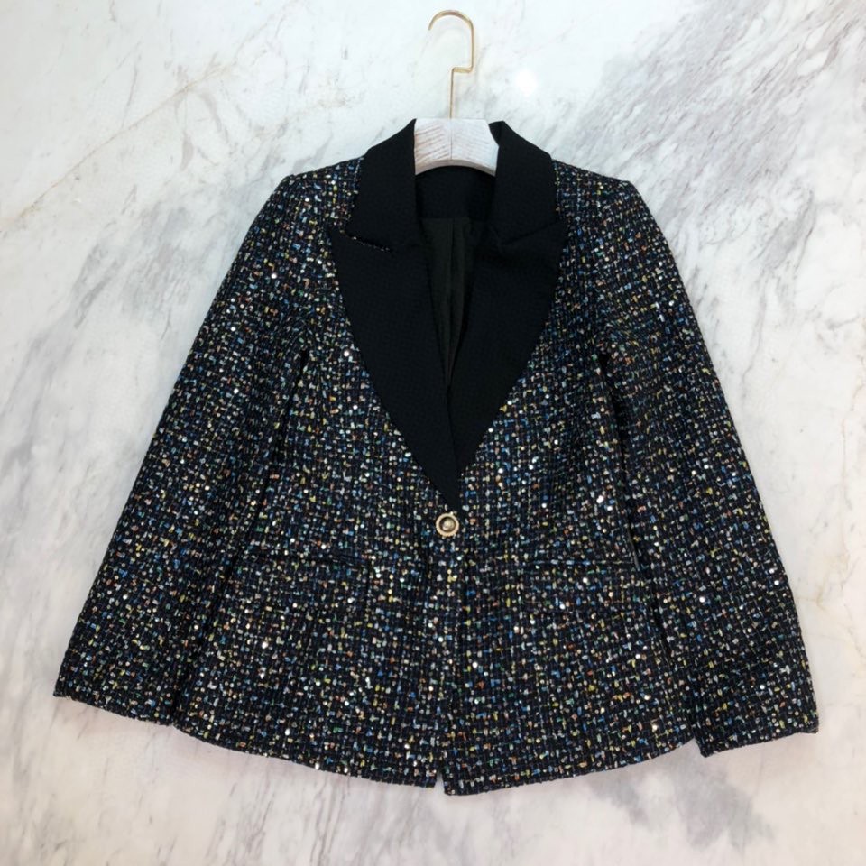 粗花呢套装 2020秋季新款 撞色翻领一粒扣西装外套 高腰短裤套装