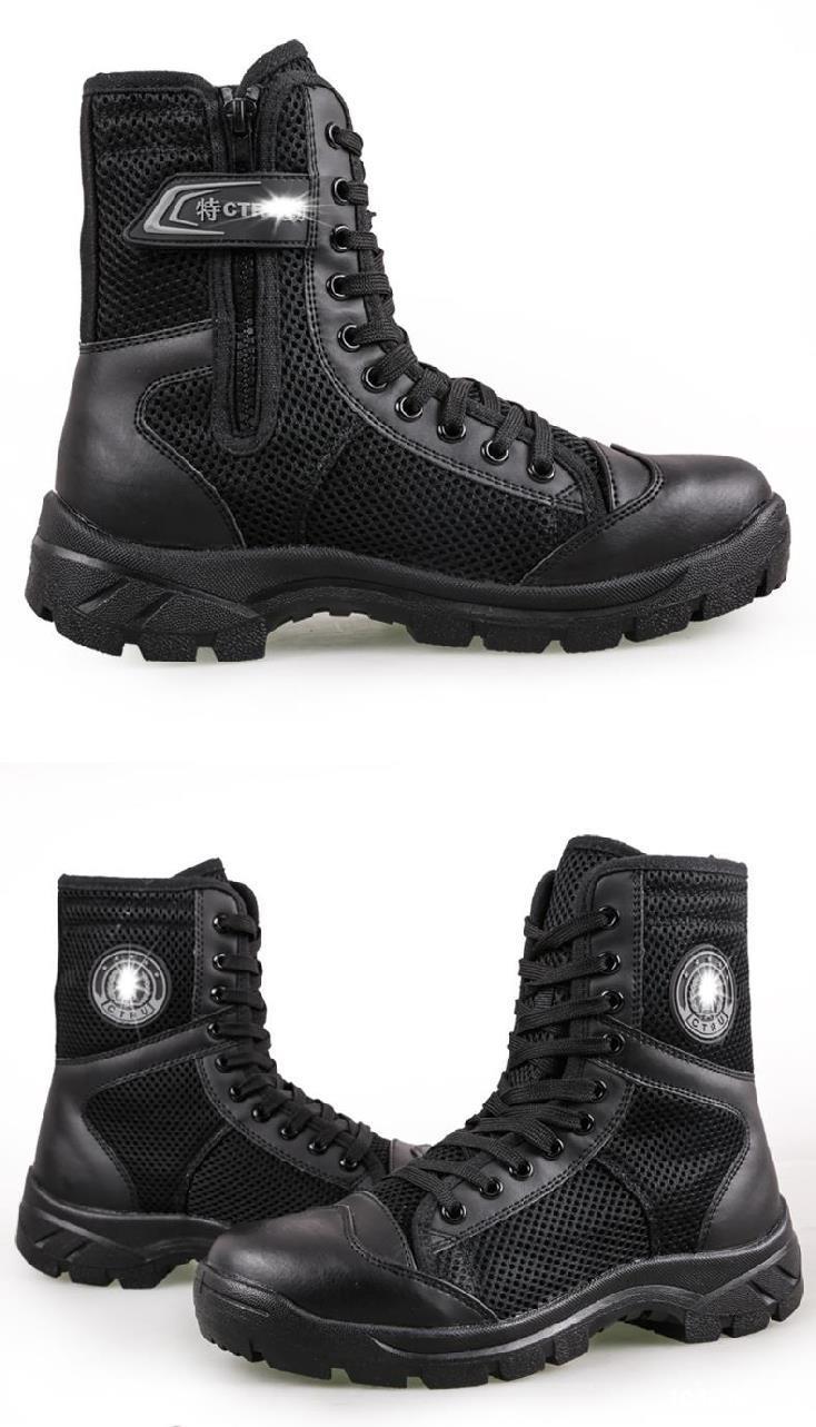 拉链厚底轻薄军鞋男女夏季作战靴.透气军靴高腰运动软底新式高帮