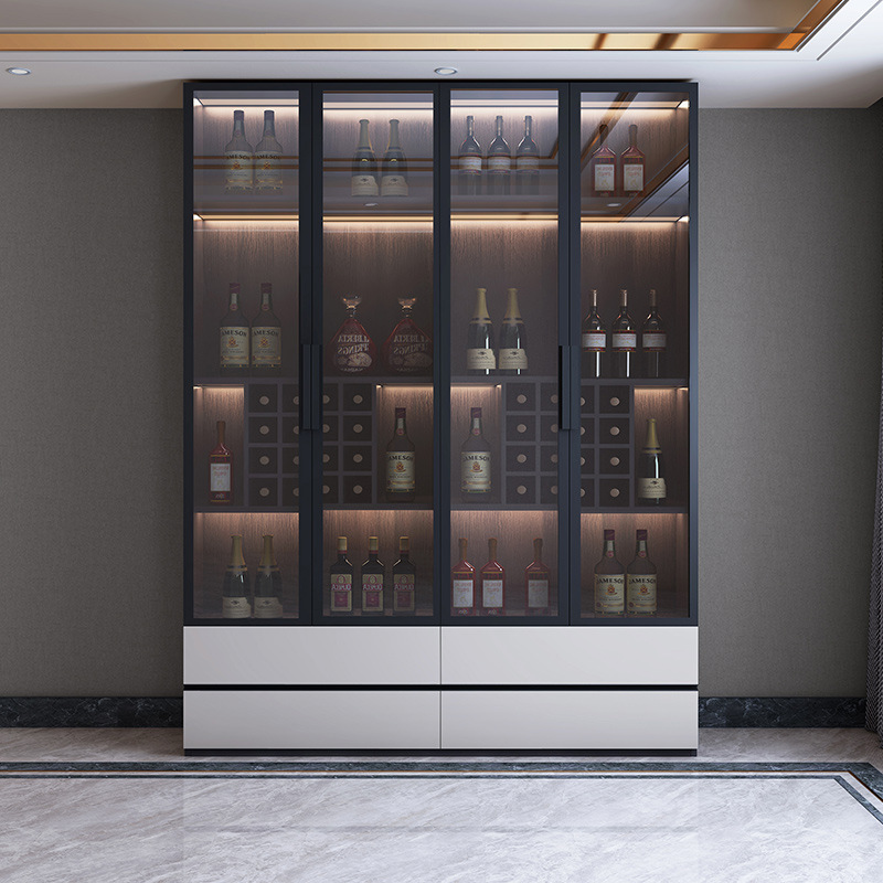 北欧玻璃酒柜现代简约靠墙餐厅家用轻奢小酒柜定制储物柜展示立柜