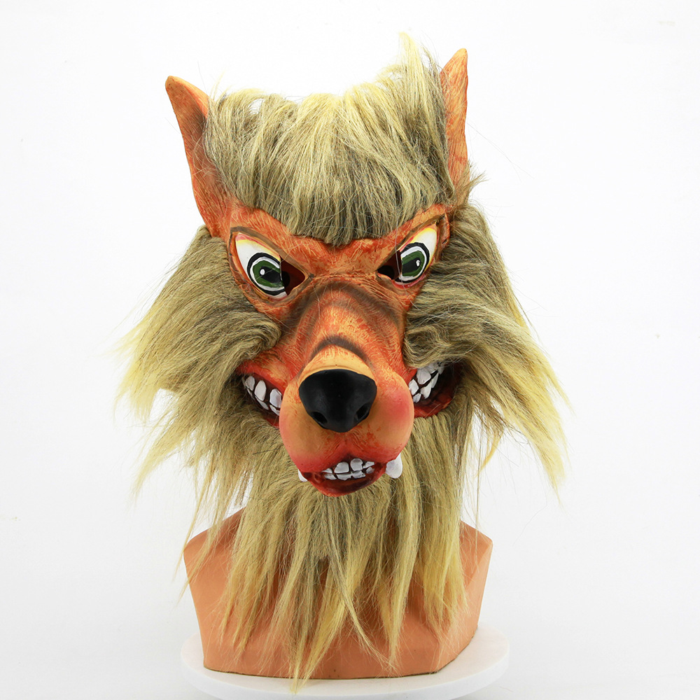 万圣节狼人乳胶面具全脸恐怖魔鬼化装舞会道具狼头头套