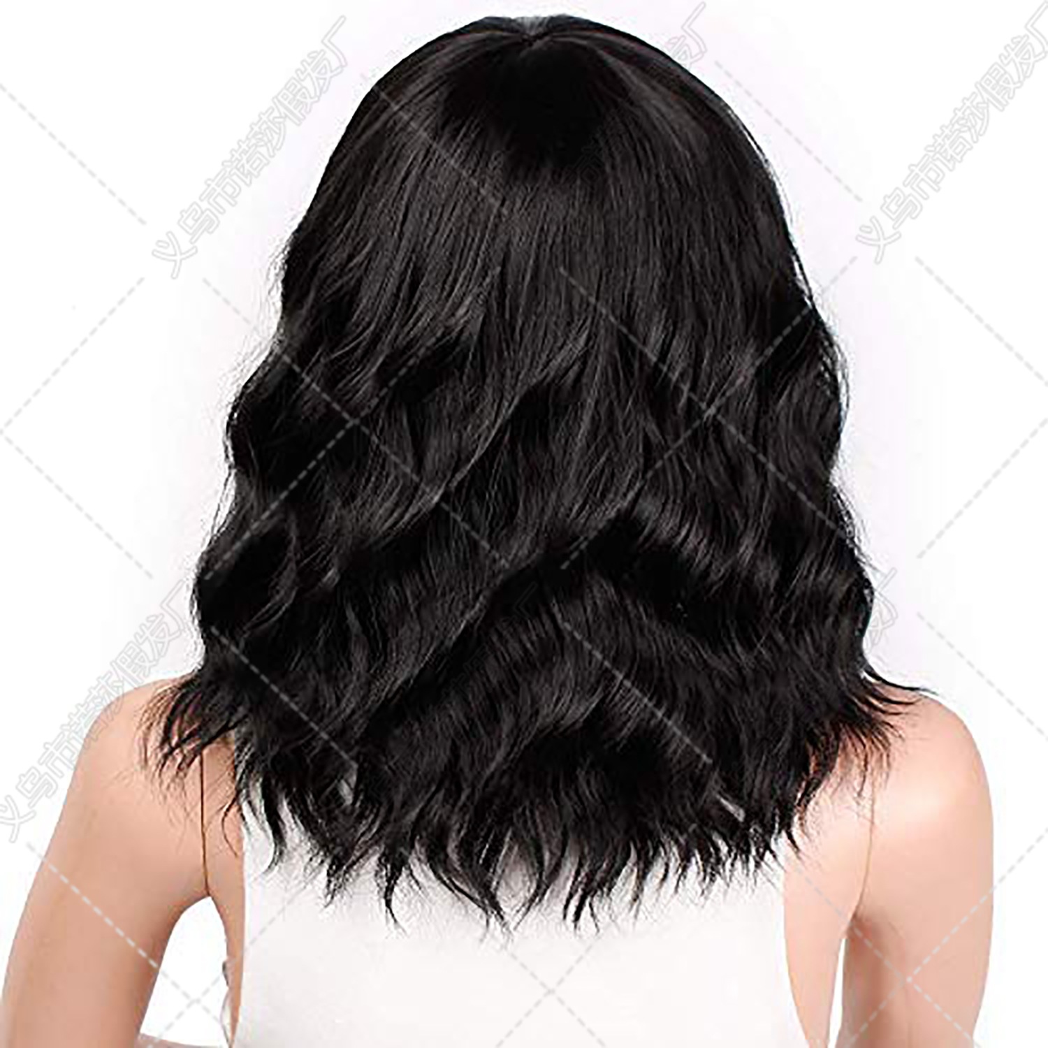 亚马逊新品欧美女士中长发卷发黑色假发发套厂家现货批发