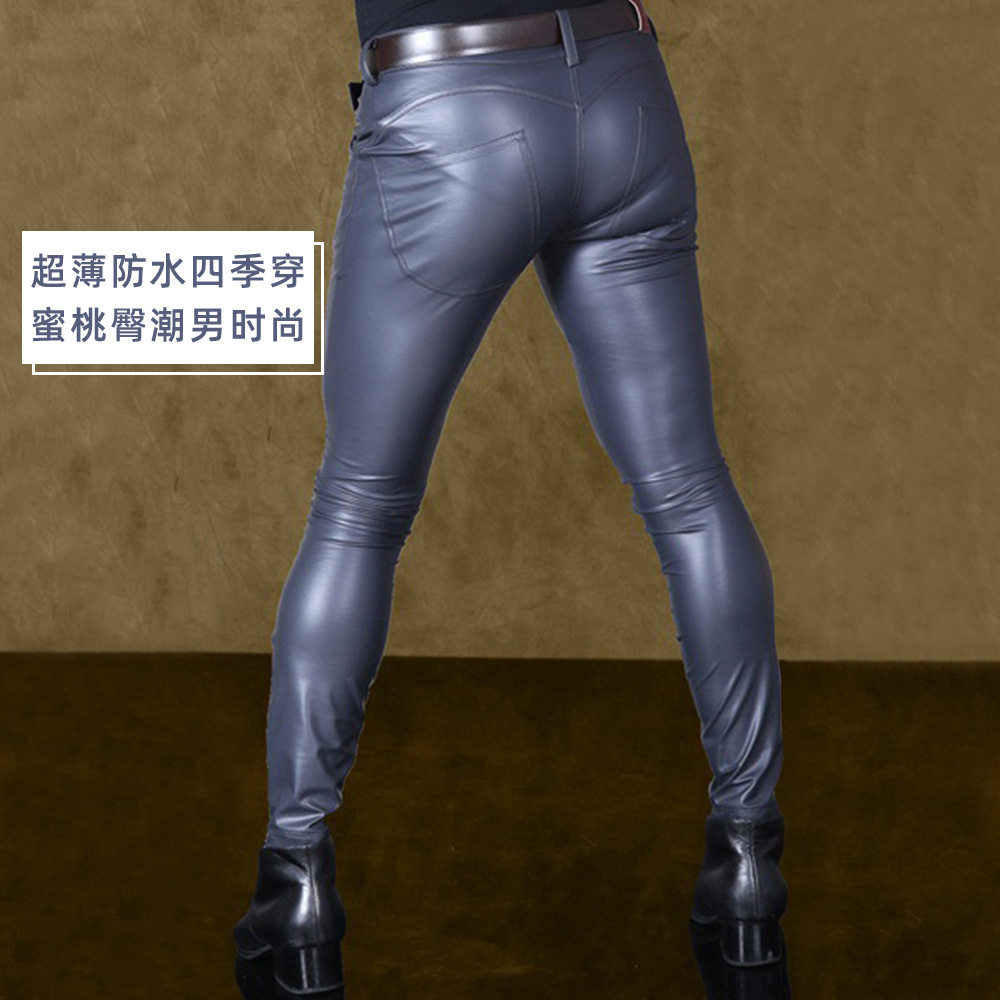 魅色源头厂家欧美性感男士紧身皮裤蜜桃臀紧身裤nk47油亮小腿靴裤