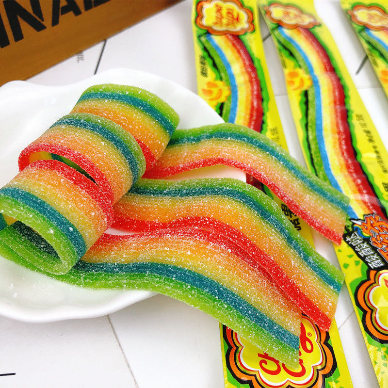 阿尔卑斯珍宝珠酸条彩虹长条软糖32条酸甜果汁橡皮糖儿童糖果零食