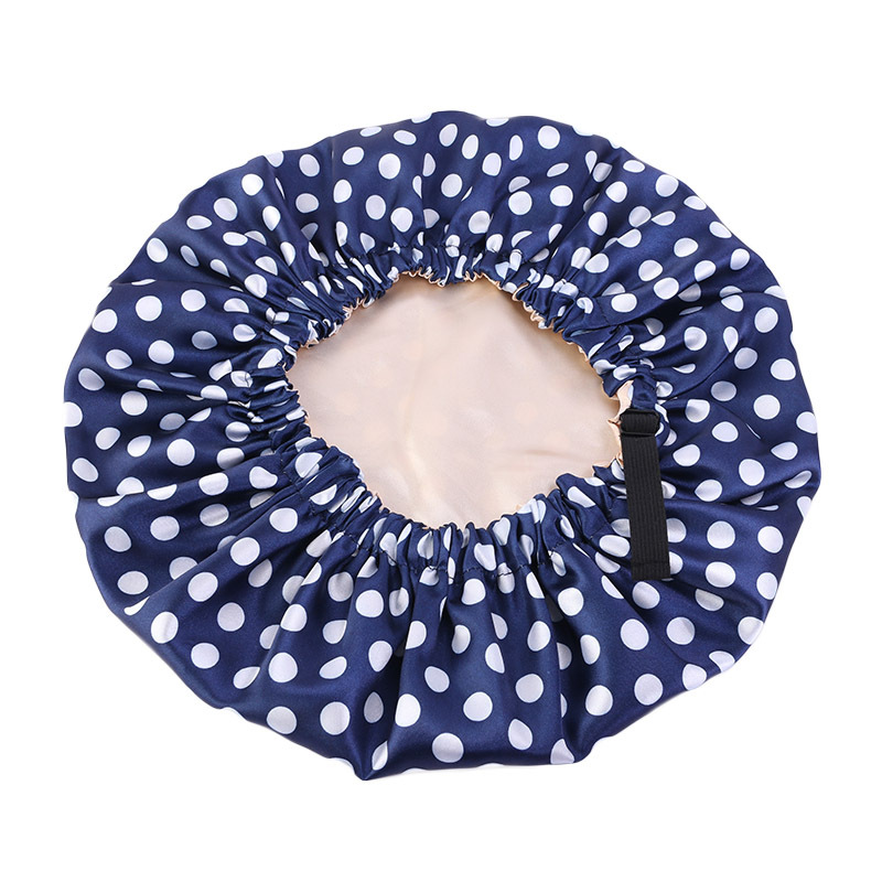 欧美流行色丁印花双层睡帽 隐形扁调节扣浴帽 化妆洗漱帽子