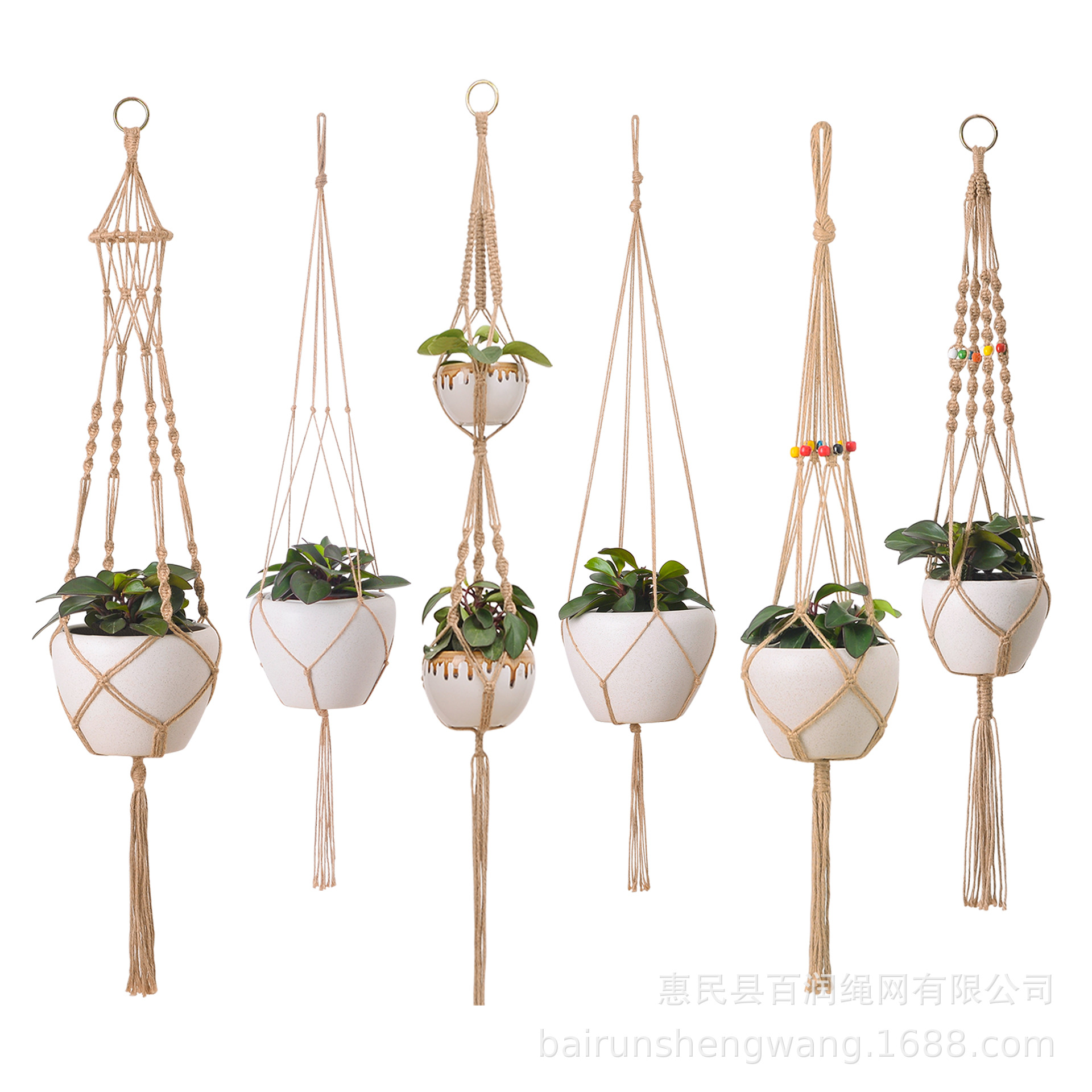 园艺吊兜手工编织细麻绳花盆网兜花盆植物挂绳吊篮阳台