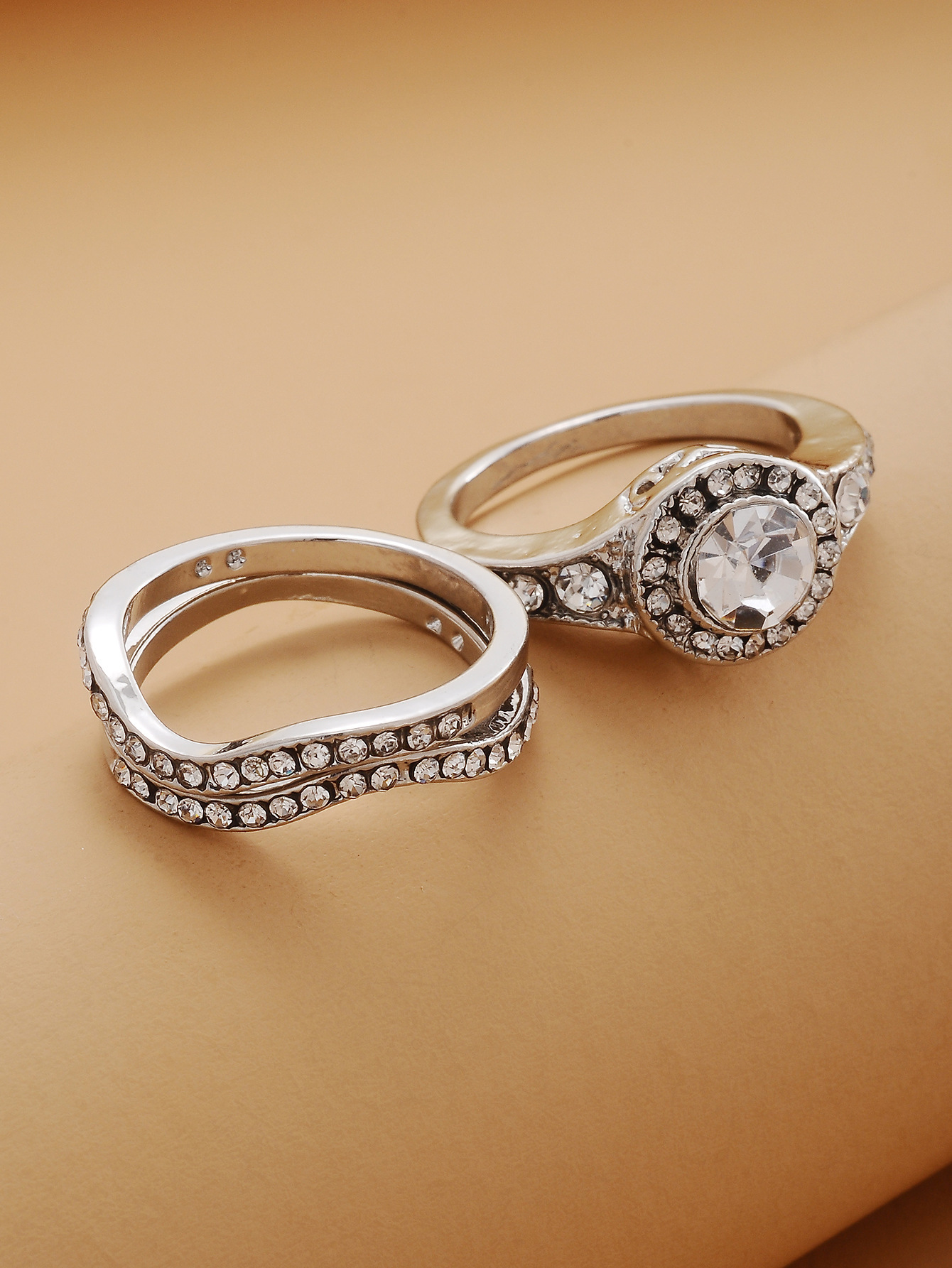 跨境欧美流行新款简约波浪三件套镶钻戒指女款时尚指环-阿里巴巴