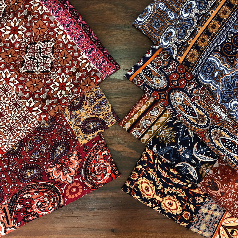 人棉乱麻面料 波西米亚时尚百搭气质活性几何印花连衣裙服装布料