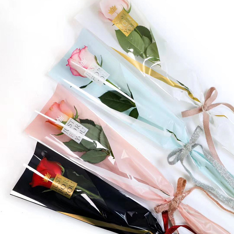 2020情人节网红新款玫瑰单支袋皇冠三角袋鲜花包装袋子