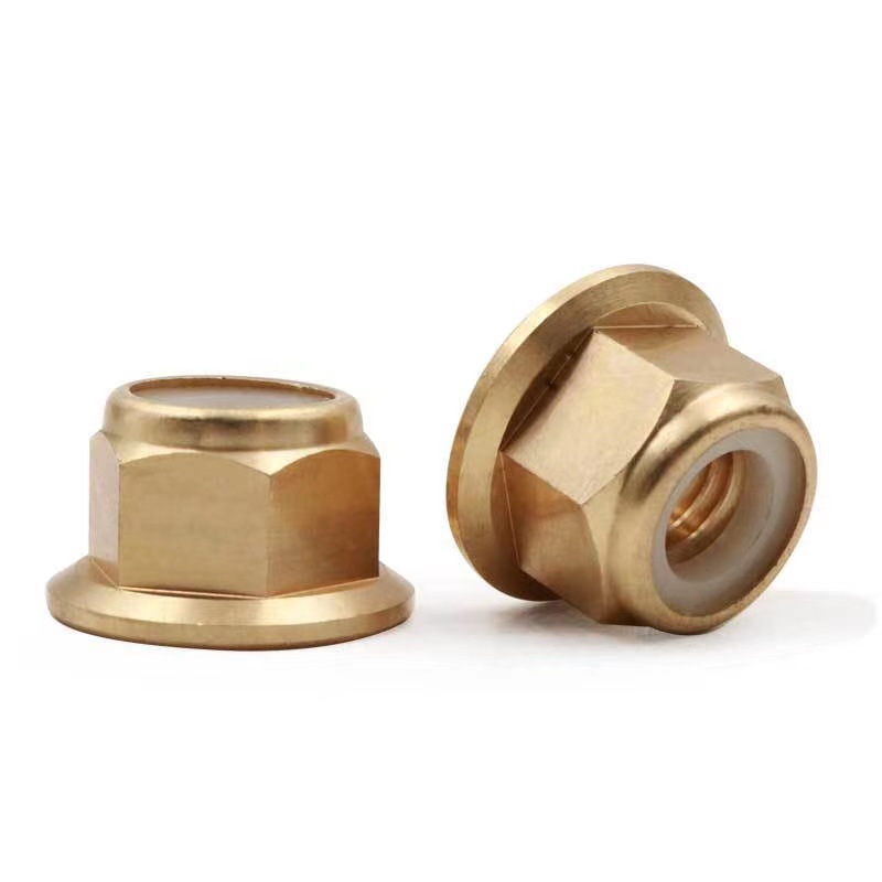 镀铜防松法兰六角螺母 铁镀铜尼龙法兰螺母尼龙黄铜法兰螺母