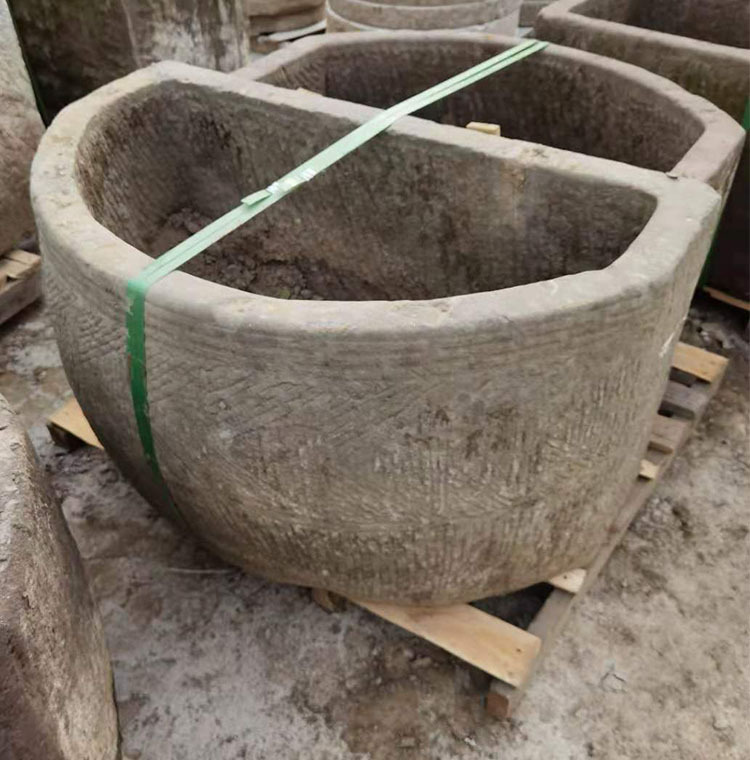 石雕元宝洗手盆老旧石槽老磨盘圆形鱼缸花盆室外洗手池庭院流水景