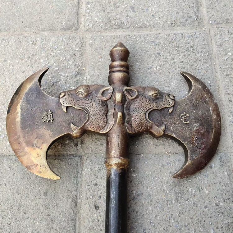 古玩杂项做旧双面斧铜器摆件 仿古十八般兵器纯铜工艺品收藏品