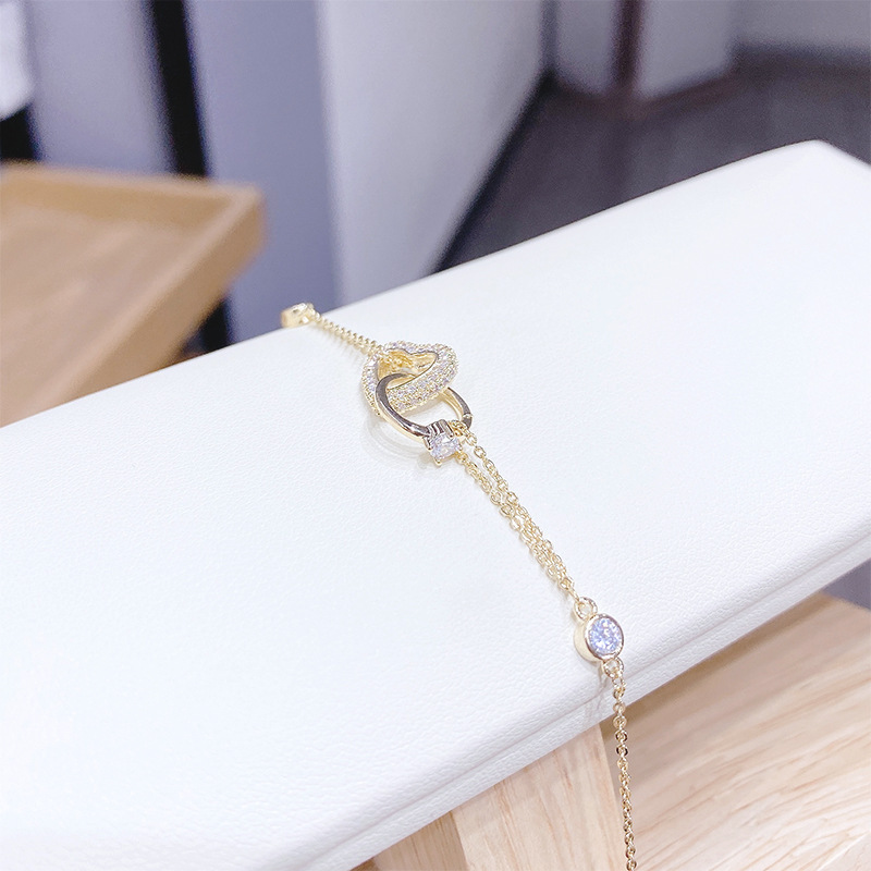 Real Gold Electroplated 14K Gold Heart Love Heart Bracelet for Women Trendy Special-Interest Design Bracelet Maiden Fresh Korean Style Bracelet for Women