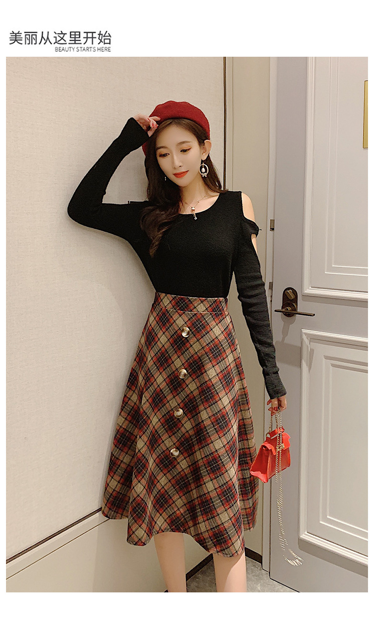 毛呢格子中长半身裙2020秋冬a字高腰显瘦学生胯宽大腿粗的女生裙