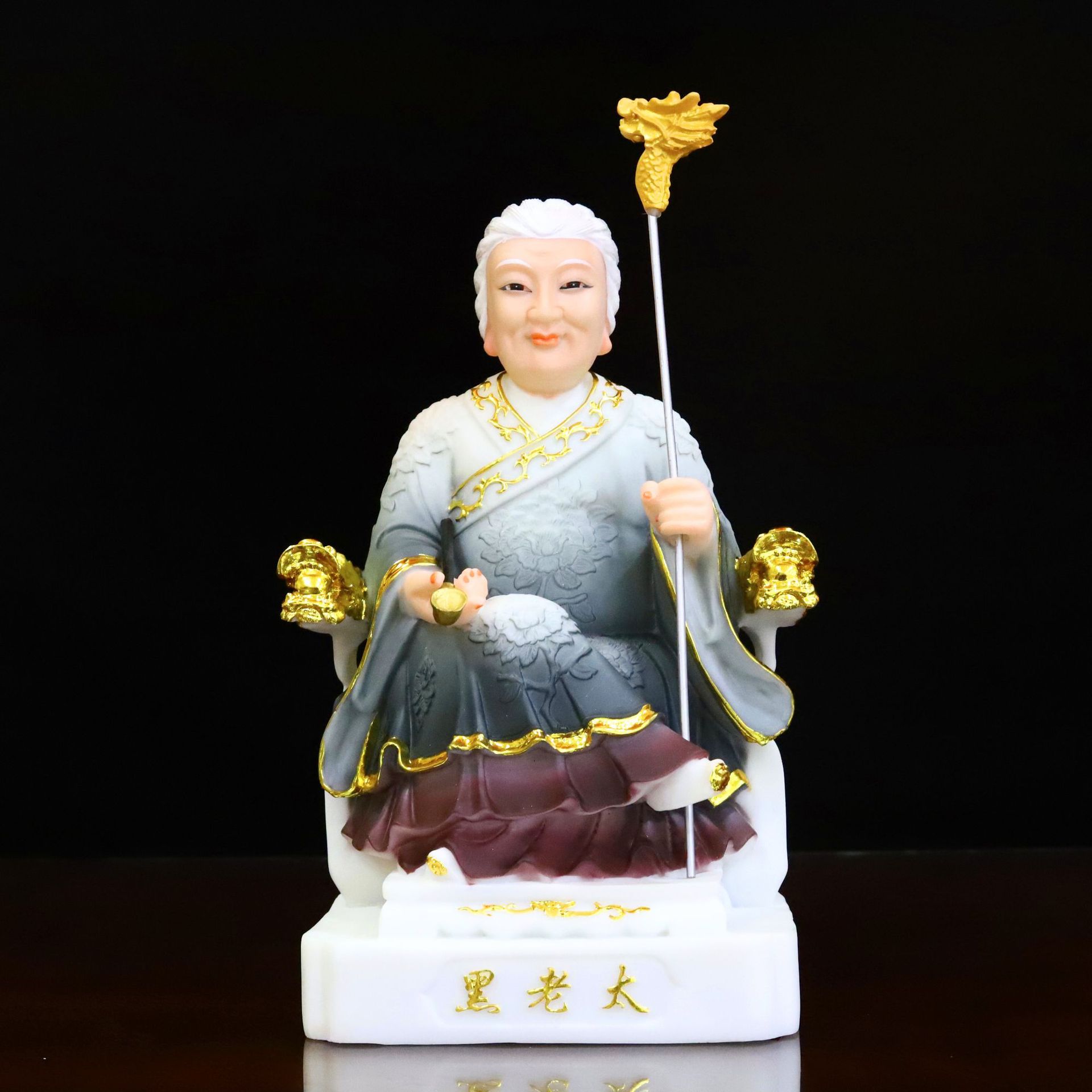 金盛威 黑老太太神像保家仙黑妈妈黑奶奶供奉摆汉白玉彩绘佛像