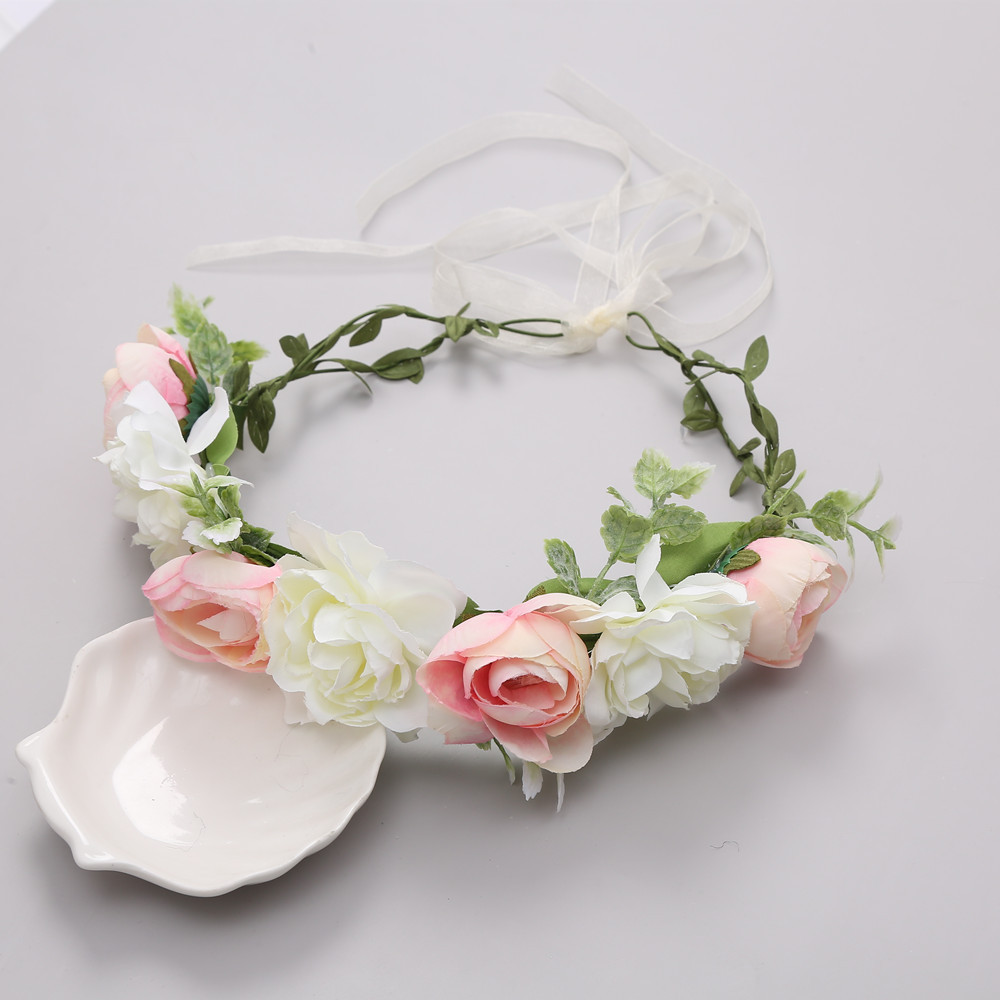 新款跨境货源ins风新娘头饰蕾丝花环头饰配件儿童玫瑰头花可调节