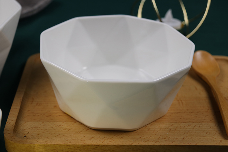 创意陶瓷白钻石多边形碗盘碟酒店家用甜品水果下午茶西餐餐具套装