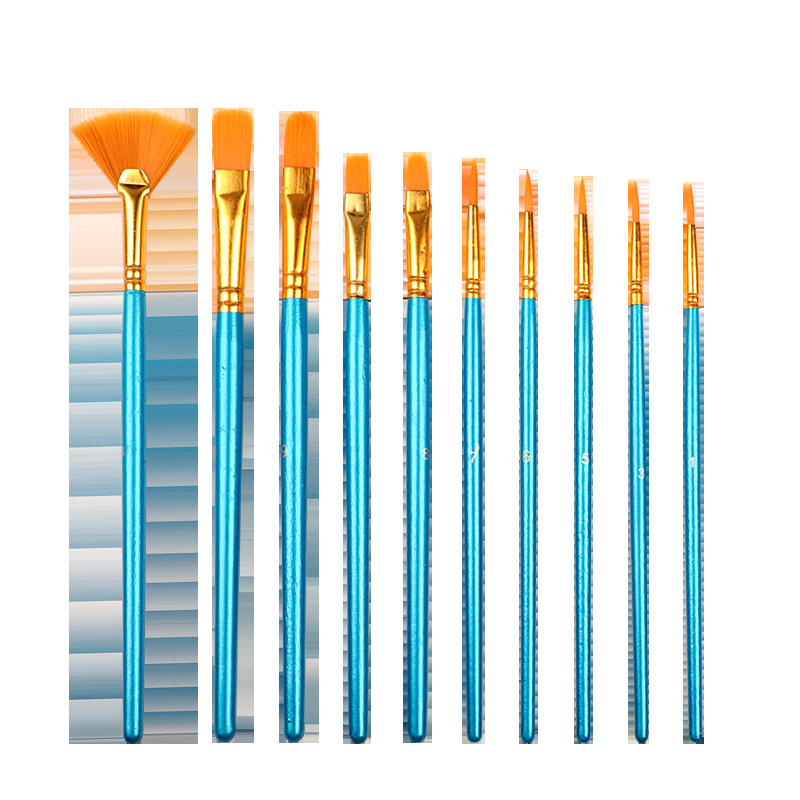 水彩水粉绘画笔 尼龙毛丙烯油画绘画勾线笔 10支装美术排笔刷套装