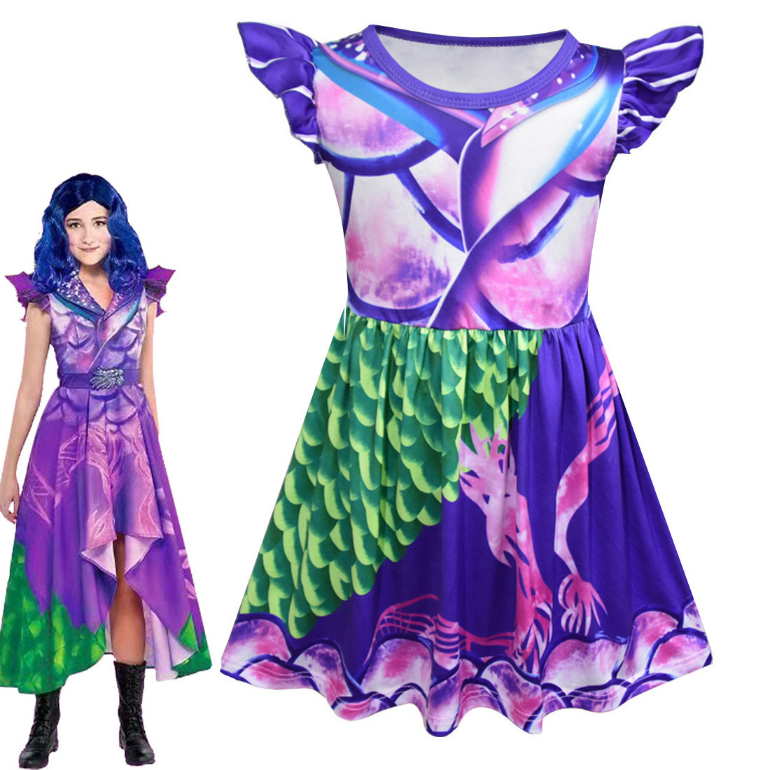 descendants3后裔3万圣节cos服中小童连衣裙女童飞飞袖连衣裙6619