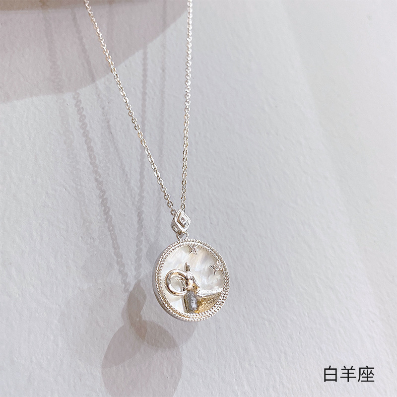 Original Design Twelve Constellations Necklace White Shell Pendant Clavicle Chain Jewelry Ornament European and American Hot One Piece Dropshipping