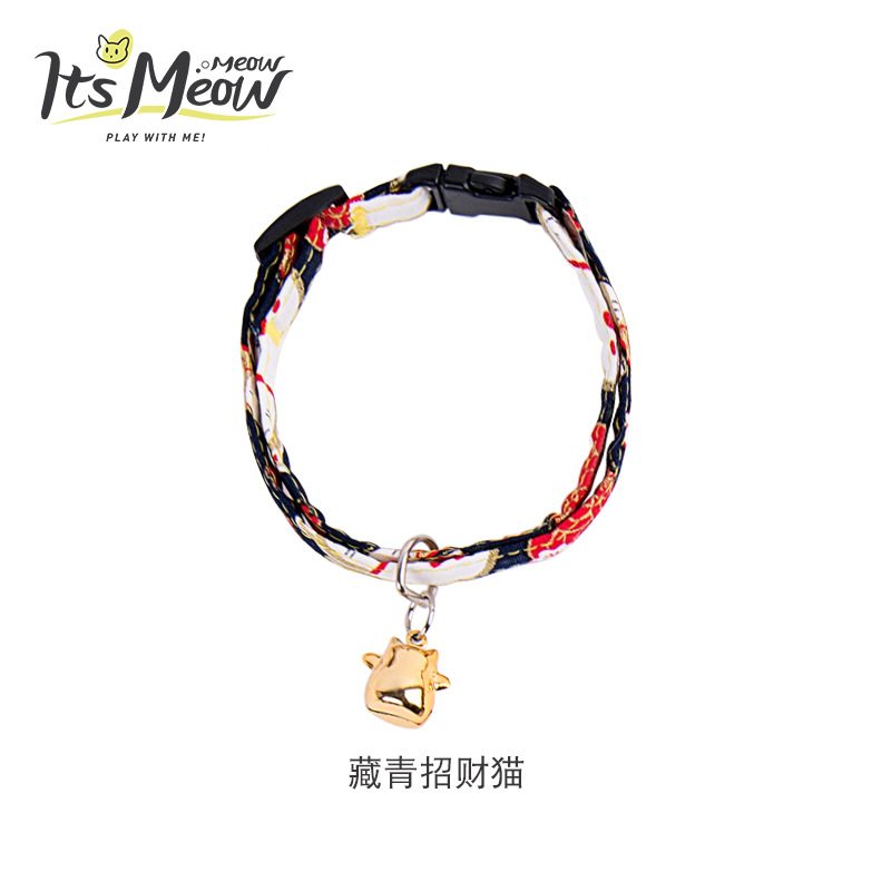 Japanese Style Printed Adjustable Cat Collar New Pet Collar Collar with Cartoon Bell