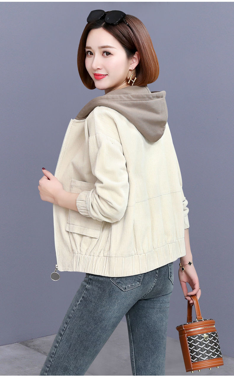 加绒加里灯芯绒外套女2020年秋冬新款韩版休闲宽松连帽短款外套女