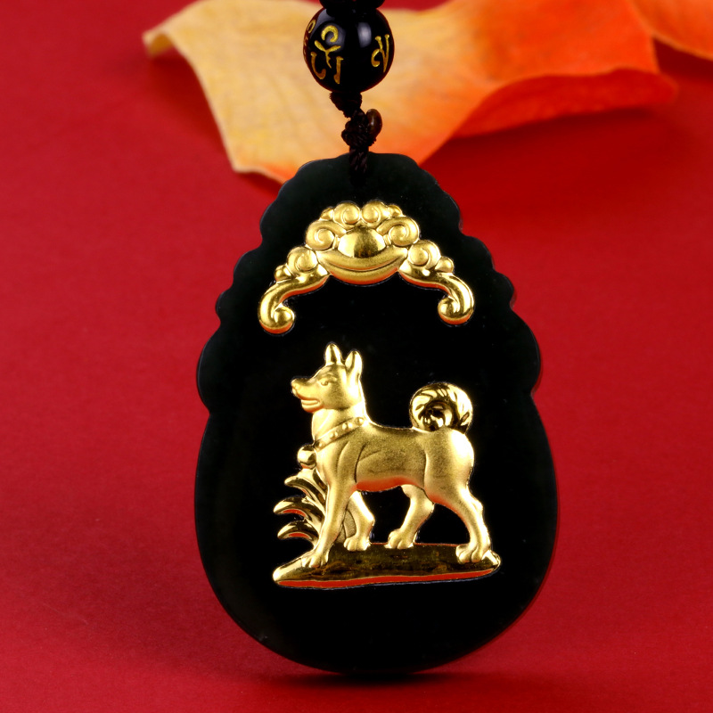 金镶玉挂件和田玉墨玉12十二生肖本命年吊坠玉石项链旅游会销礼品