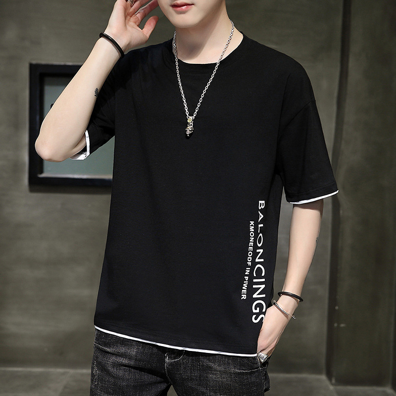 夏季新款短袖男士t恤青年宽松5分袖潮流男装休闲圆领上衣0230