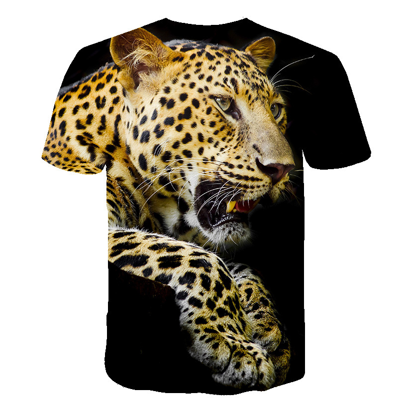 男士短袖t恤男2020春夏季3d印花豹子头t恤男装一件代发