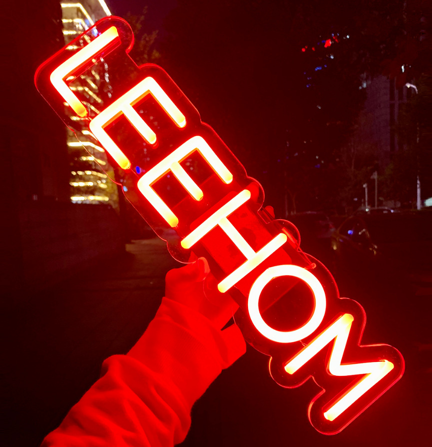 地摊夜市烧烤小吃粉丝手举牌发光霓虹标识定制