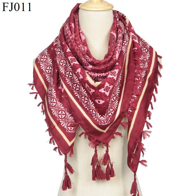 Autumn and Winter Ethnic Style Printed Shawl Cotton Warm Large Kerchief 110cm Cold-Proof Shawl Travel Shawl Scarf for Women