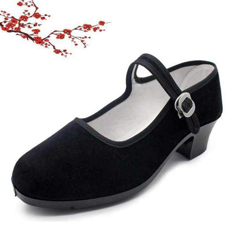 High Heel Women's Solid Color Old Beijing Cloth Shoes High Heel Lace-up Dancing Shoes Hotel Supermarket Work Shoes Women's Pumps