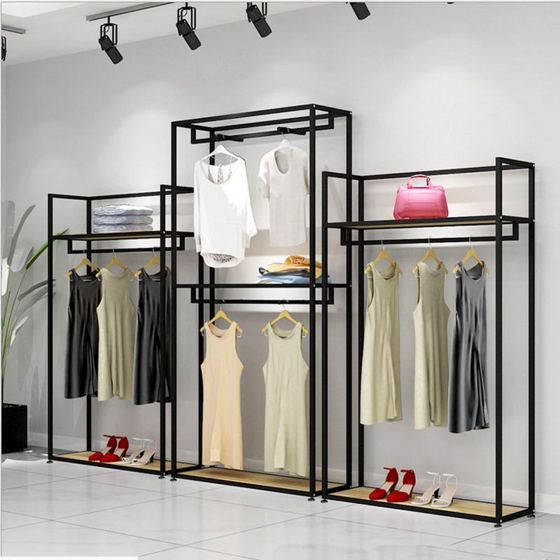 服装店落地式服装架铁艺时尚女装店展示架货架陈列挂衣架简约现代