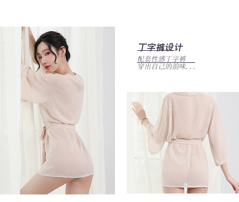 睡袍悠媚蝶情趣内衣性感透明诱惑睡衣雪纺浴袍开衫套装一件代发