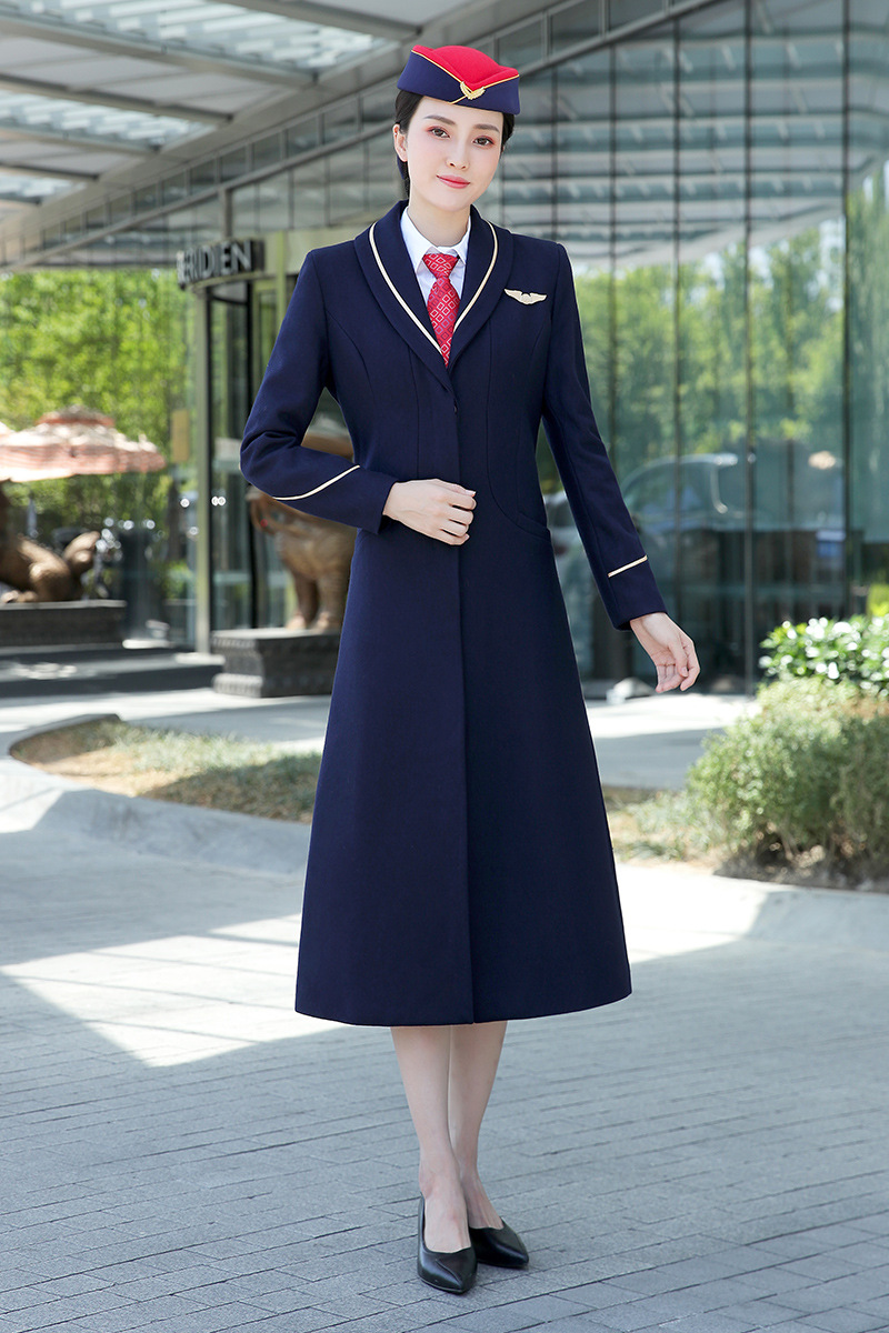 职业毛呢外套女空姐大衣冬季加厚售楼部酒店前台迎宾中长款工作服