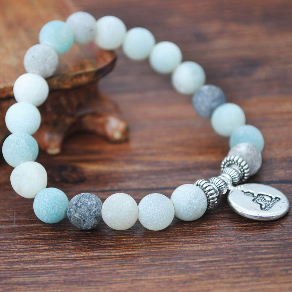 跨境彩色石头混彩弹力手链手工diy大象吊坠手串男女饰品批发新款