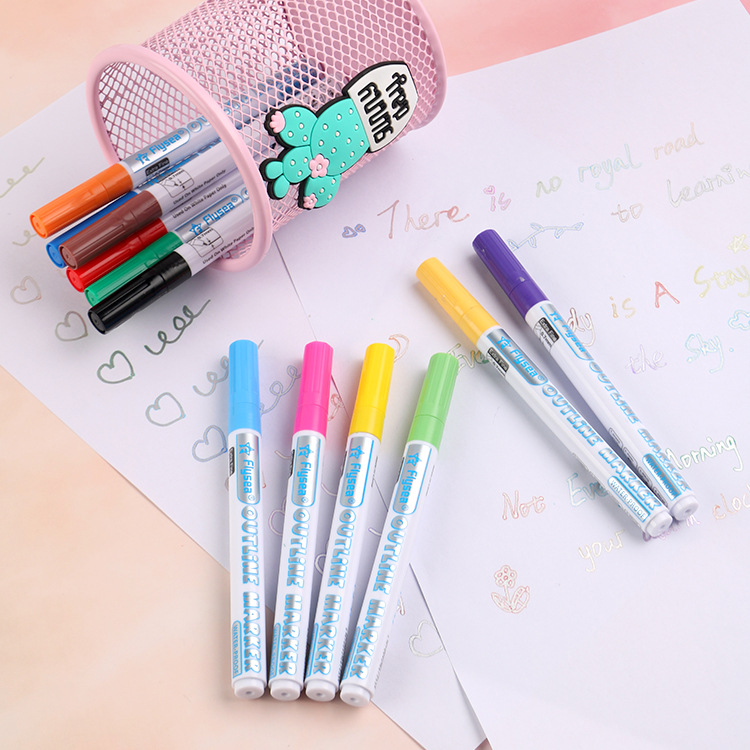 12色彩色双线笔 贺卡绘画笔手账标记笔梦幻金属色双线笔diy轮廓笔